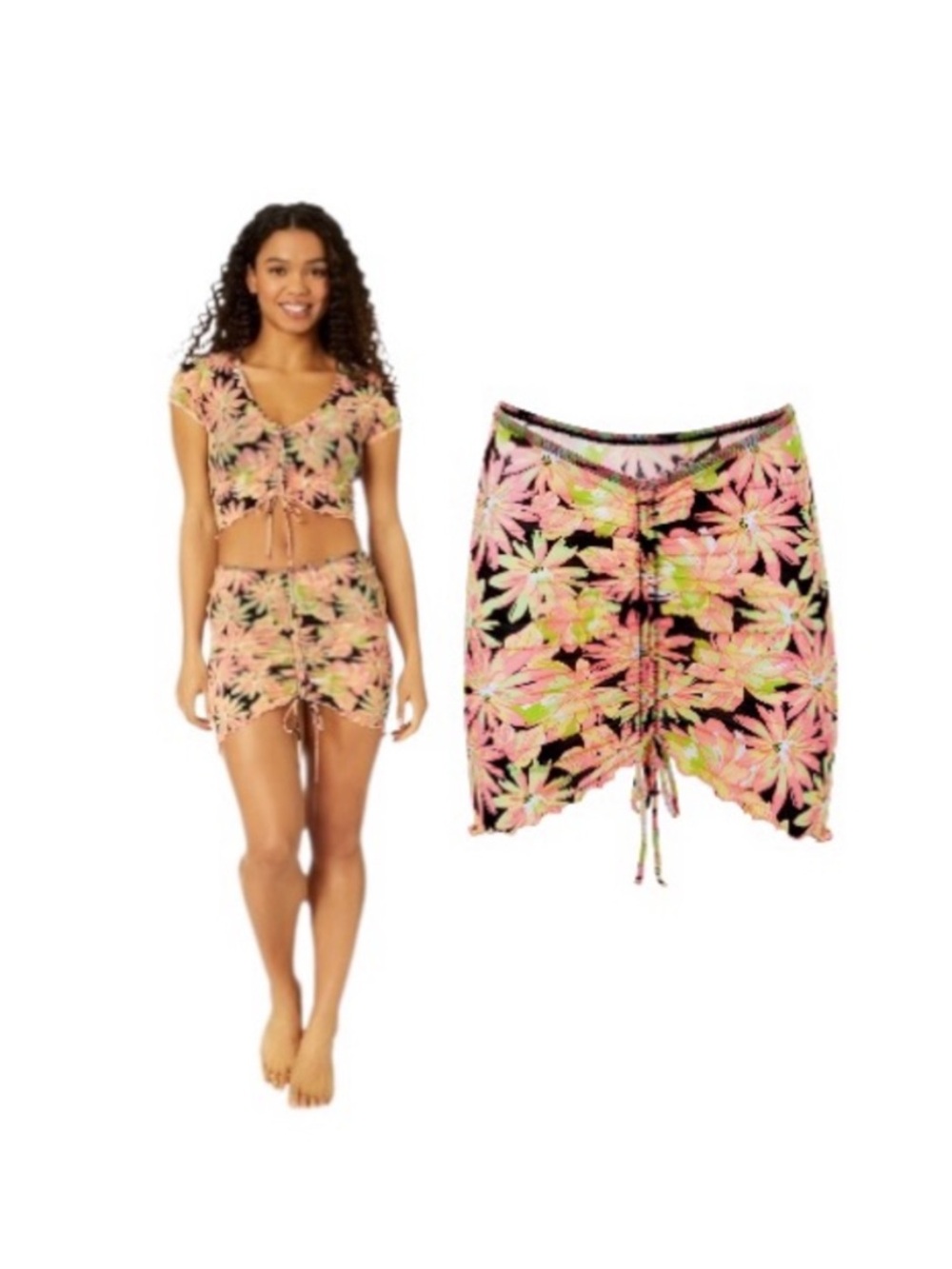 Celebrity Pink Swim Mesh Skirt Coverup Pink and Black Floral